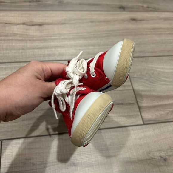 Miki House Second Shoes Red Canvas Logo Strap Sneakers Toddler Size 8 (14 cm) - Picture 6 of 11